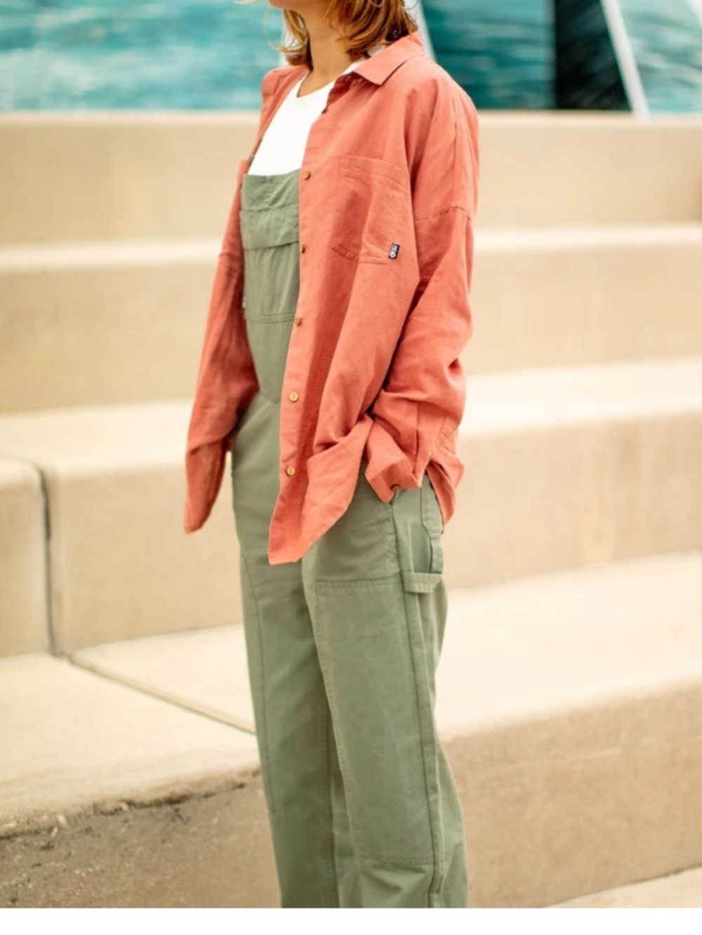 Picture Eyauta Linen Cotton Salmon Shirt Top Size L 52”